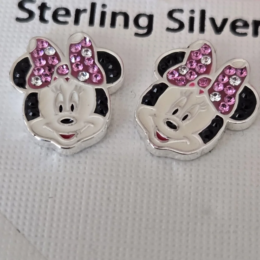 Disney Minnie Mouse Sterling Silver Earrings - Pink and Black